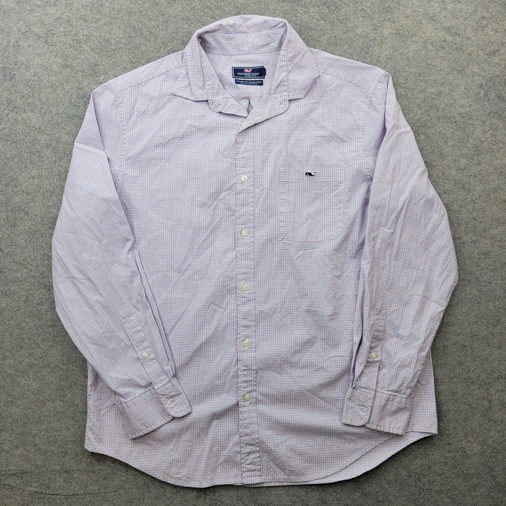 Vineyard Vines Shirt Mens Large Blue Check Tucker Button Front Long Sleeve